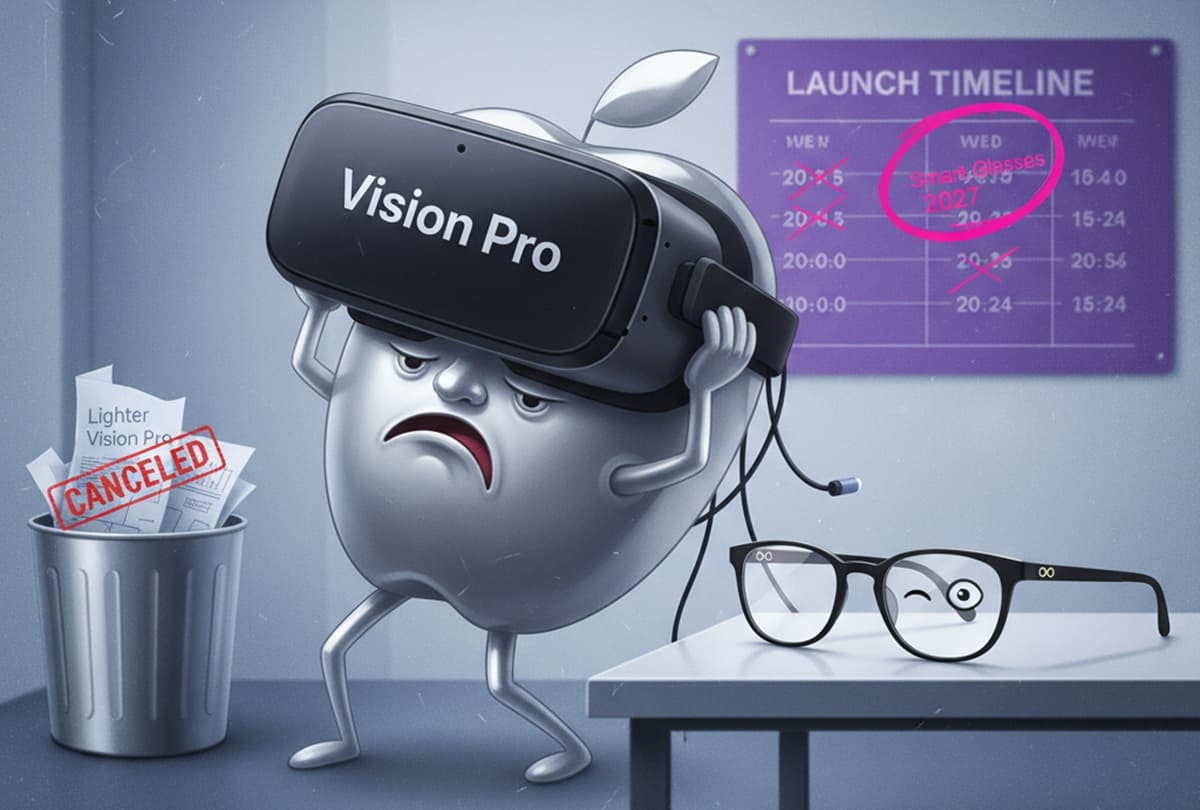 Cover Image for Apple переключается на умные очки с ИИ и откладывает выпуск облегченного Vision Pro