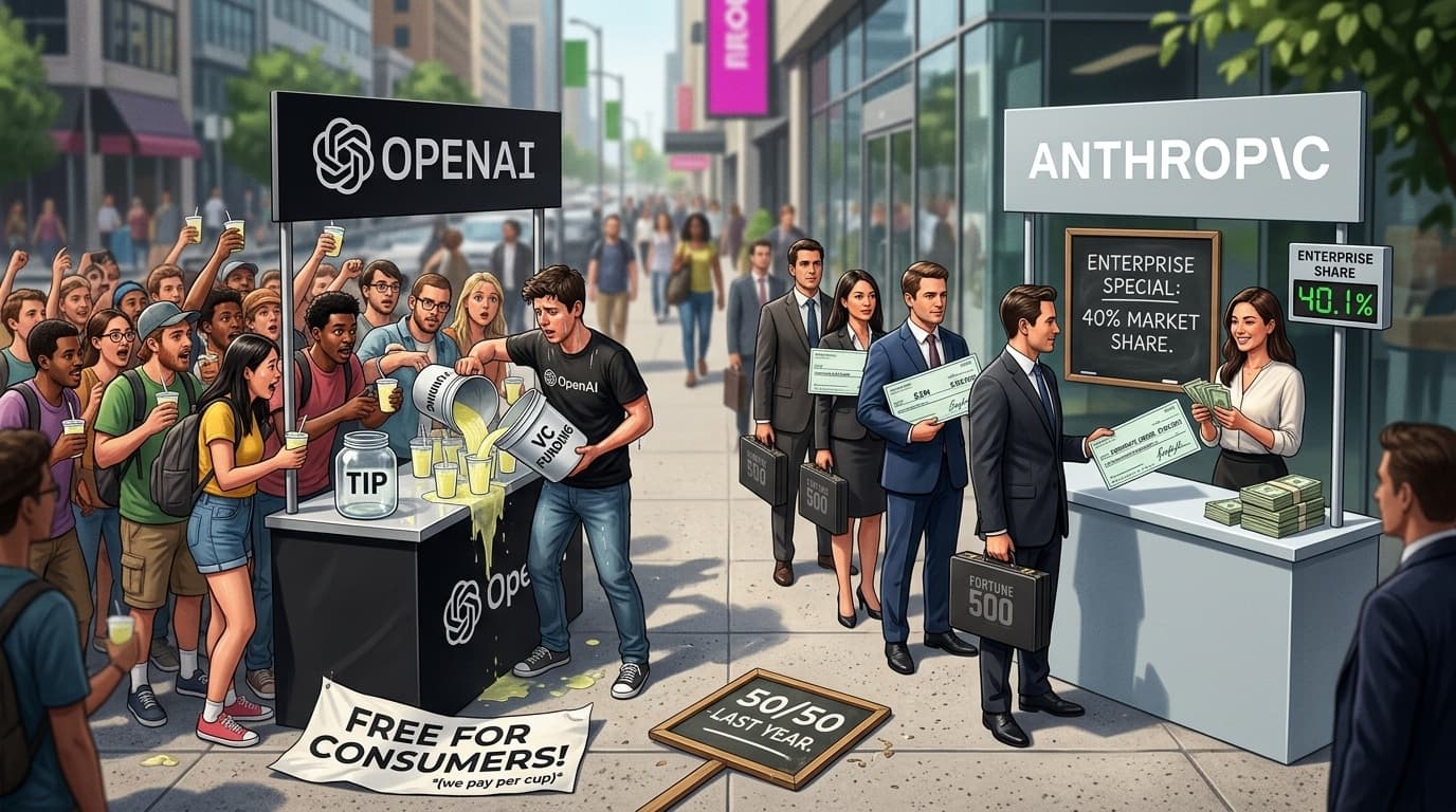Cover Image for Anthropic перехватывает инициативу и доходы у OpenAI в корпоративном секторе